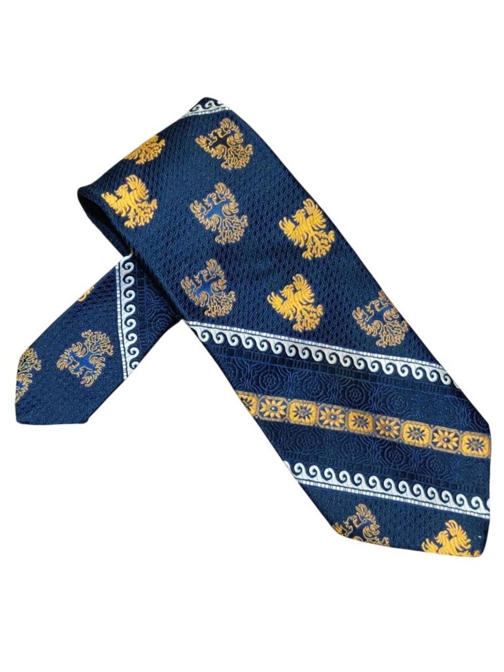 Britannia Vintage Necktie Navy Gold Heraldic Eagle Wide Tie 1970s British Retro